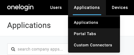OneLogin 应用程序下拉菜单屏幕截图
