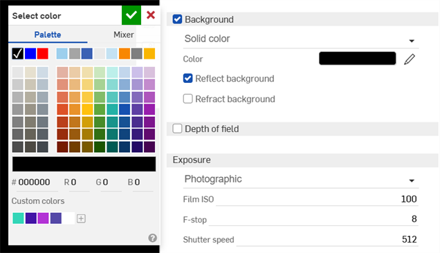Camera panel: Background color selection