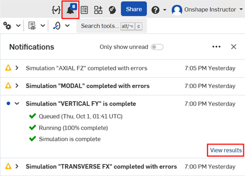 Asynchronous simulation notification
