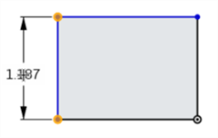 A rectangle has been sketched in the Part Studio. Two corners are highlighted yellow and are connected with an arrow and dimension value.