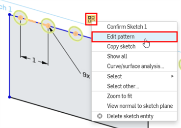 突出显示了“编辑阵列”的图案图标菜单