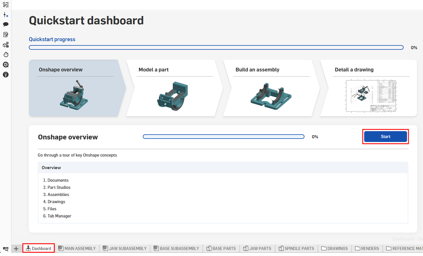 OnShape 快速入门中的仪表盘教程
