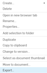 Example screenshot of Export highlighted from the drawing tab context menu