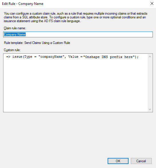 「編輯規則 - Company Name」對話方塊的範例