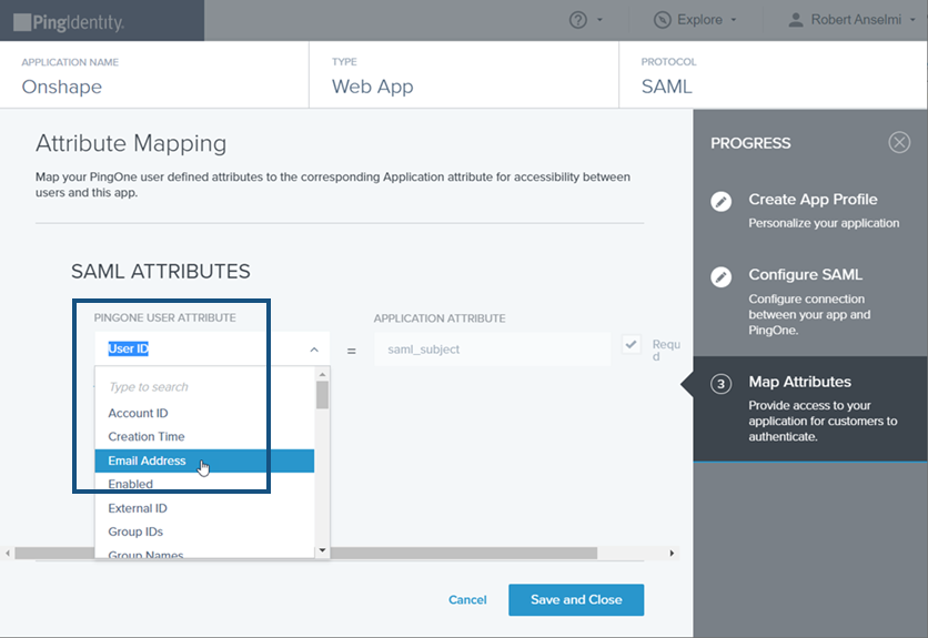 「Attribute Mapping」頁面中以輪廓線框出「SAML Attributes」