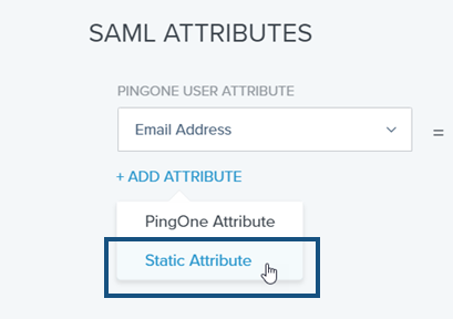 從「SAML Attributes」頁面中選擇「Static Attribute」