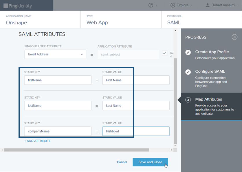 在「SAML Attributes」頁面中 [Mapping Attributes]