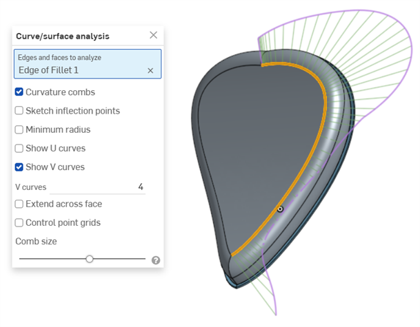 Curvature combs along an edge