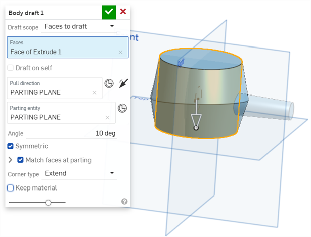 Body draft overlaps material that will be removed
