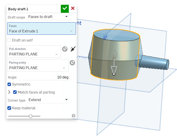 Body draft with overlapping material kept