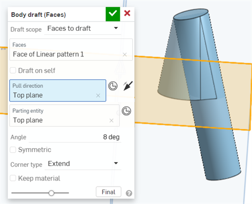Body draft using a plane as a pull direction