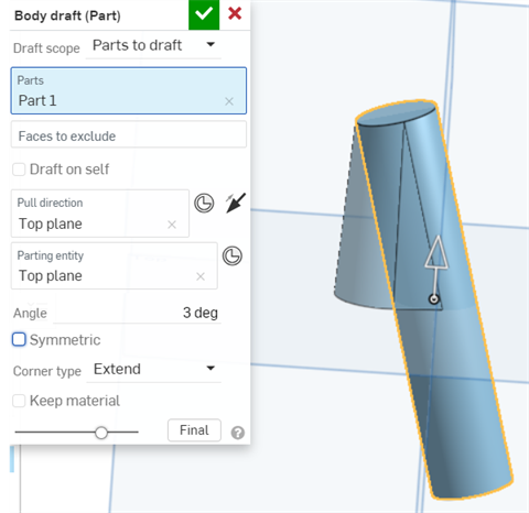 Cylinder with Body draft without Symmetric option