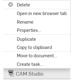 Screenshot of a CAM Studio context menu