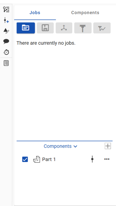 Screenshot of the Jobs/Components panel in a CAM Studio