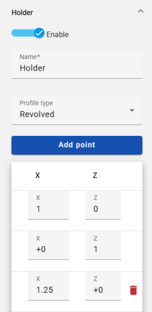 Screenshot of the Tool panel Holder section in CAM Studio