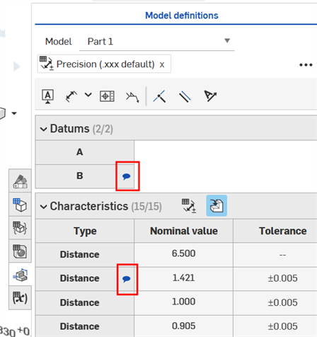 Comment indicator in the Inspection panel