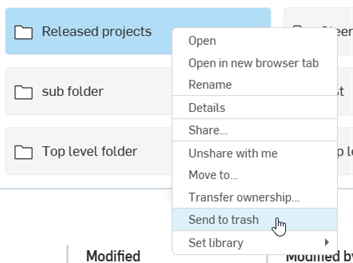 Deleting a folder via the context menu