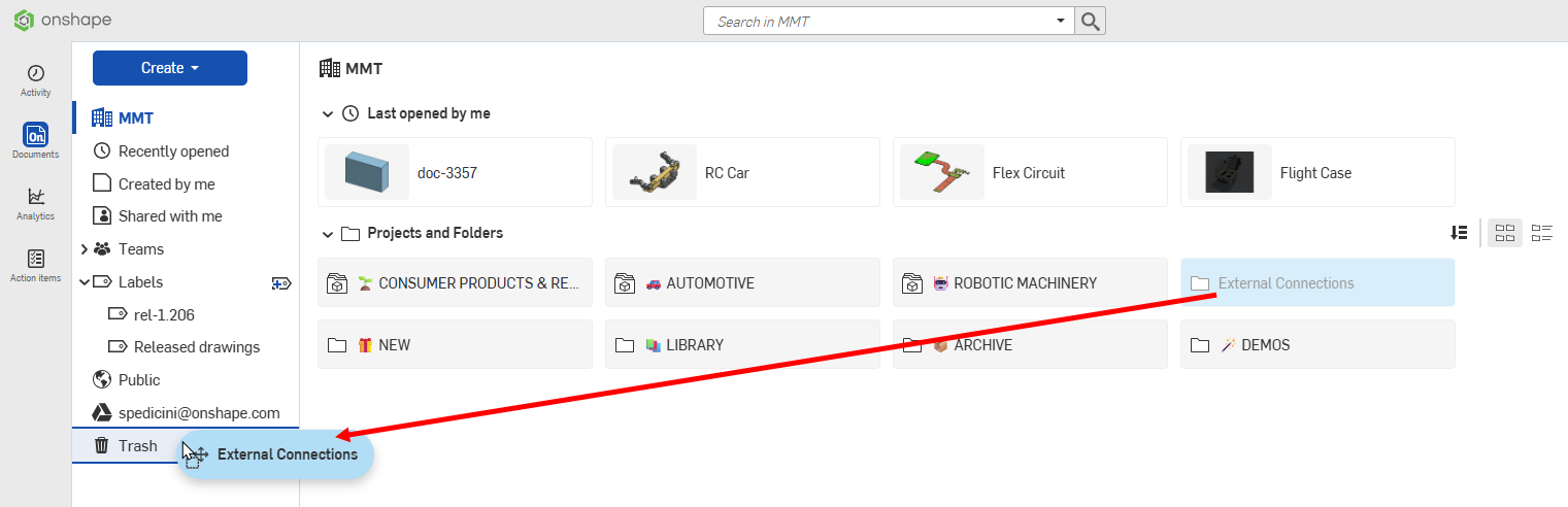 將資料夾拖曳至垃圾桶篩選器中