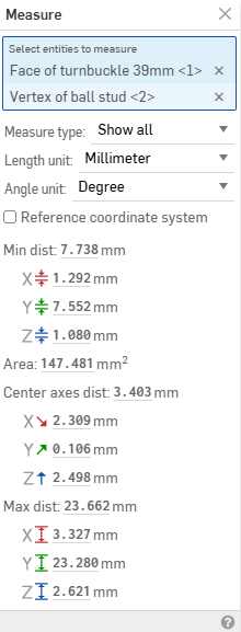 Measure dialog showing various distance measurements