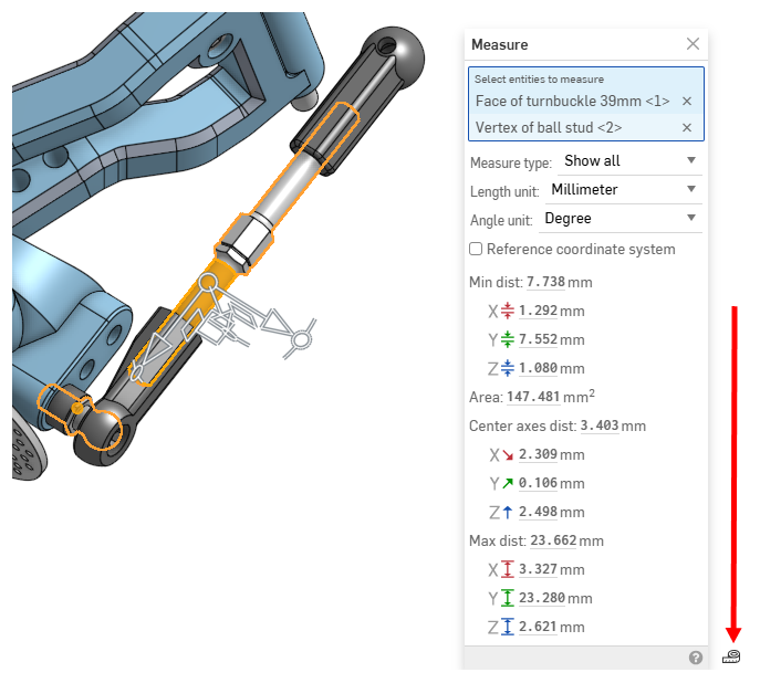 Measure dialog showing distance measurements