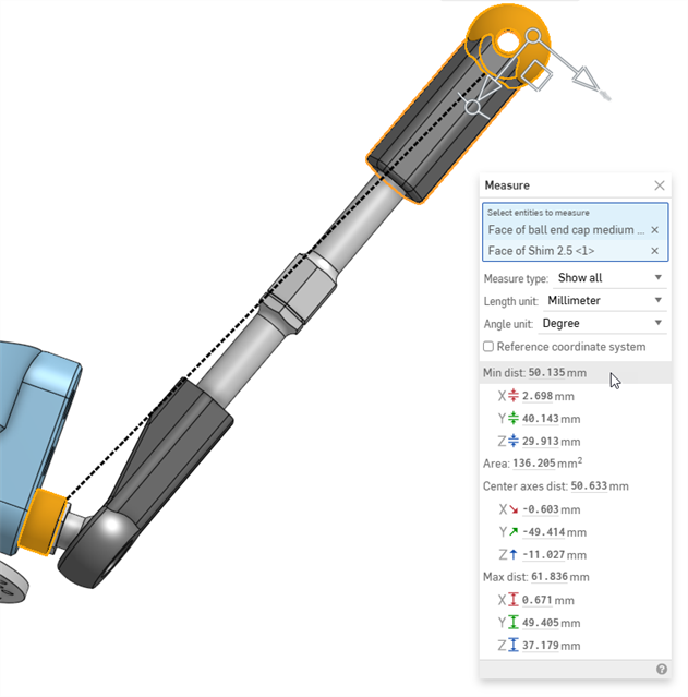 Measure tool dialog showing black dotted line for Maximum distance
