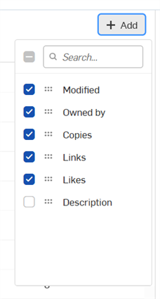 Clicking the Add button to access additional columns