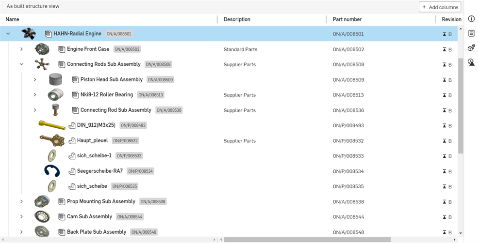 As built structure view table