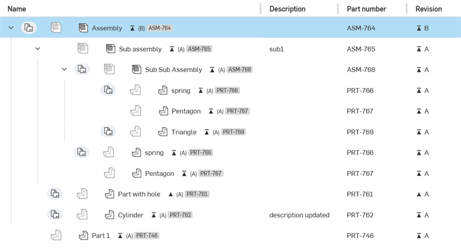 Structure view components list