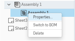 在 BOM 表格上按右鍵來存取環境選單。