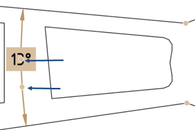 線到線的角度尺寸在尺寸弧上有可拖曳的抓點，可用來改變量測角度的範例