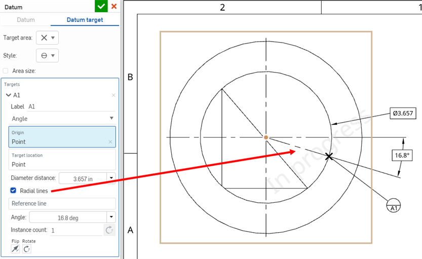 Set the datum target angle