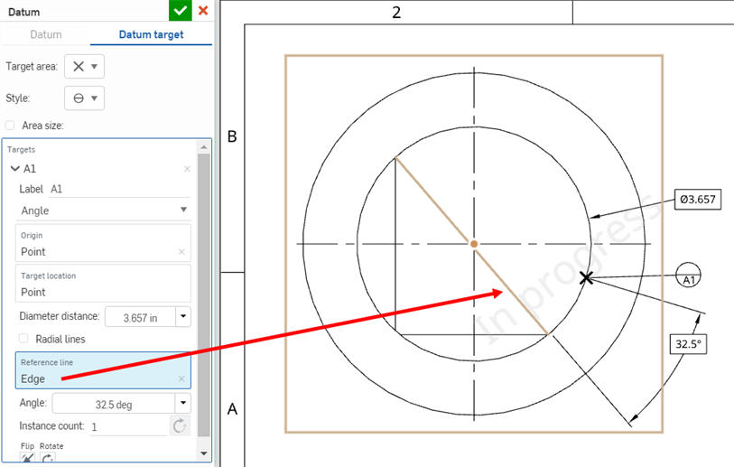 Set the datum target angle