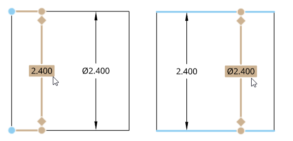 圓形零件上線性尺寸的範例