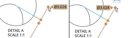 Foreshortened diameter dimension flip example