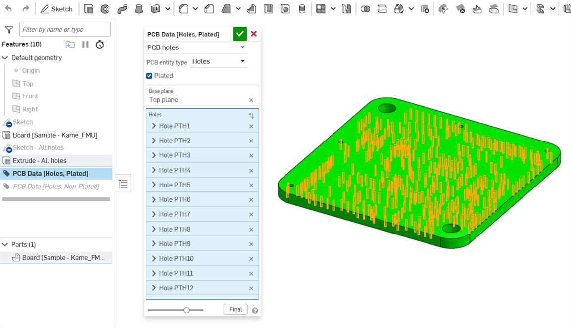 PCB holes data example