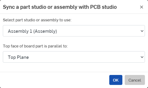 將 part studio 或組合件與 PCB studio 同步