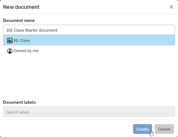 Create a new document in a classroom