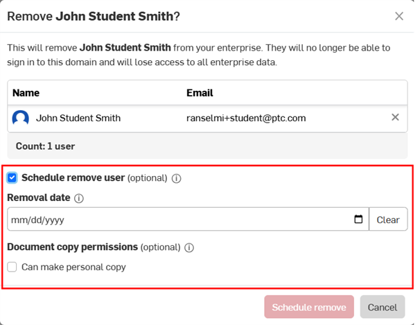 Schedule removal