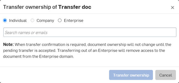 「轉移擁有權」對話方塊