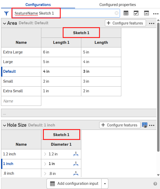Filter config panel by feature name