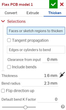 Flex PCB model dialog: Thicken