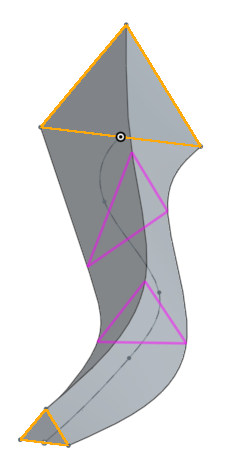 使用路徑與 2 個居間剖面「疊層拉伸」的範例