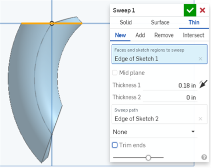 Thin sweep with Trim ends option unchecked