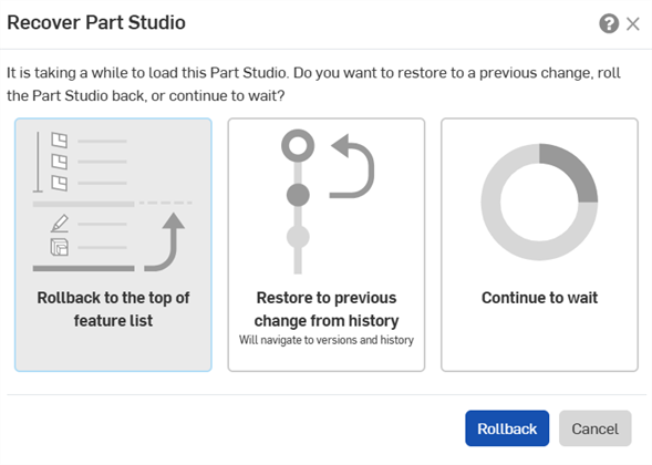 Recover Part Studio dialog