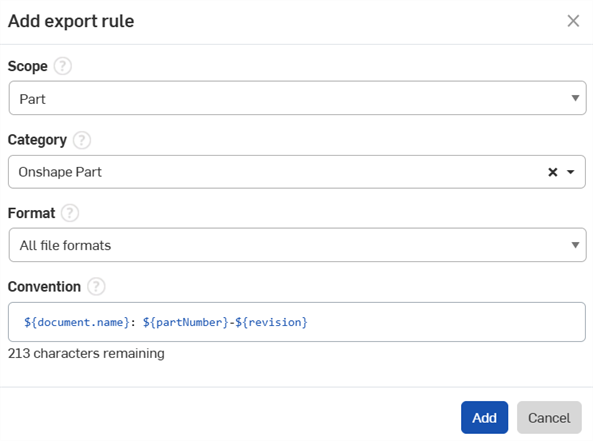 Add export rule dialog