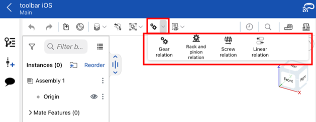iOS Assembly toolbar: Relations category