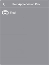 選擇要配對的 Vision Pro 螢幕，其中顯示 iPad