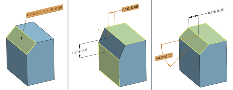 Chamfer dimension highlighting examples
