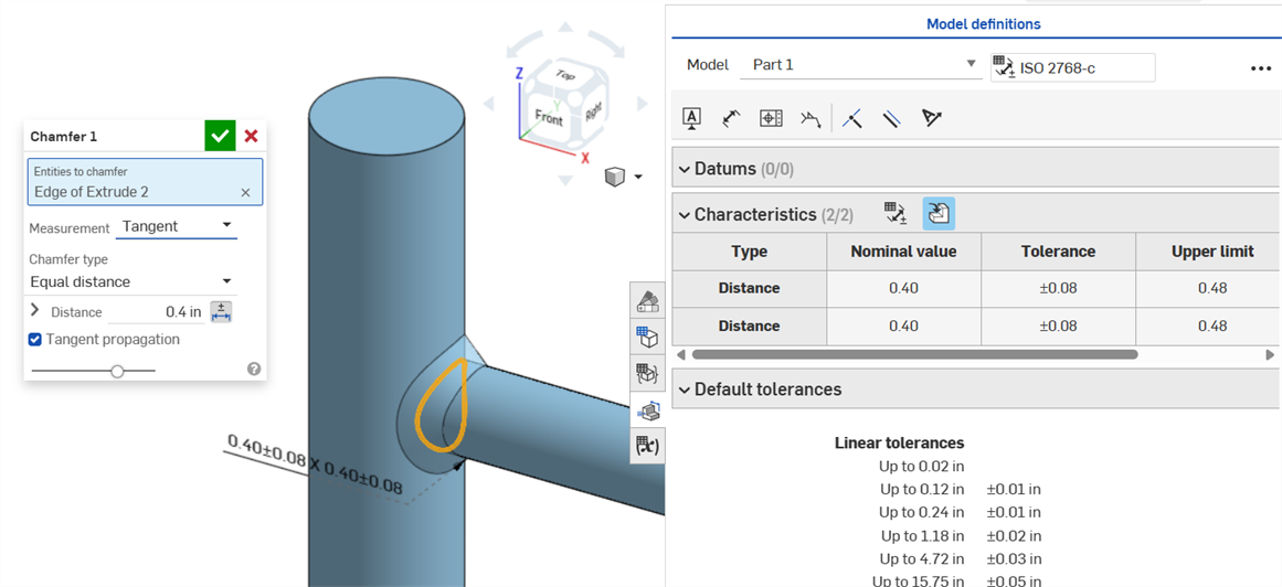Chamfer example using Offset measurement