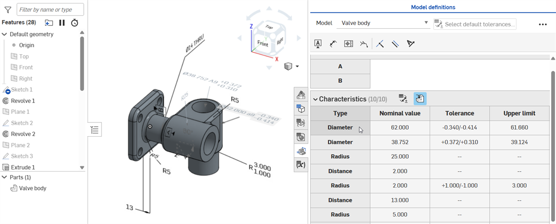 Clicking the Type: Diameter to deselect cross-highlighting